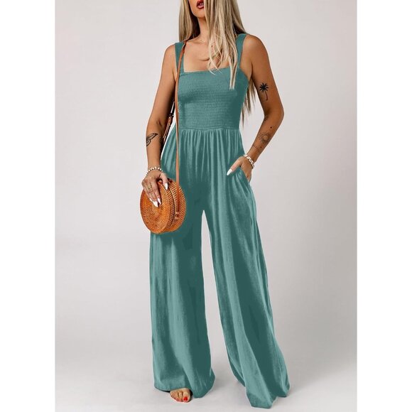 Women's Casual Loose Overalls Jumpsuits One Piece, Moonlight Jade - Picture 2 of 6
